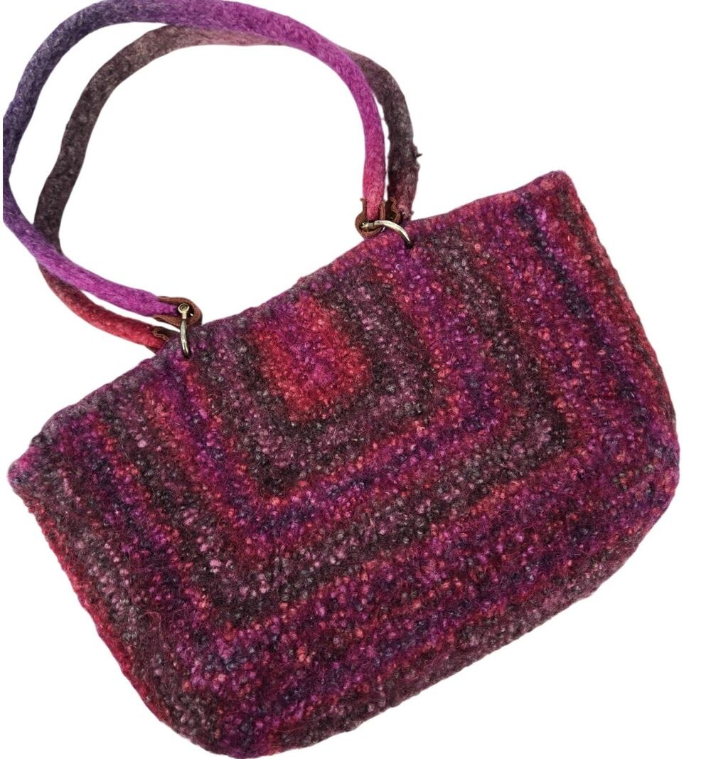 Purple Fuchsia Felted Wool Knit Purse Shoulder Bag Ruth Ellen
